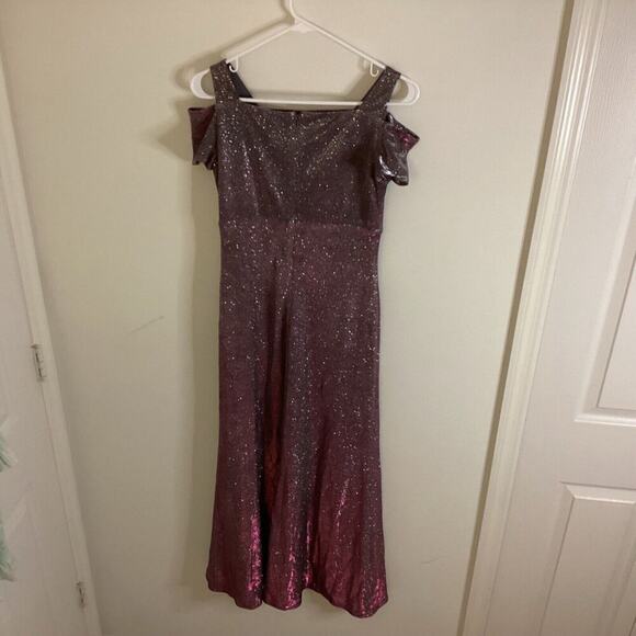 Nightway Glitter Tornazol Silver Fuchsia Gown Long Formal Dress Size 4 NYE - Picture 6 of 15